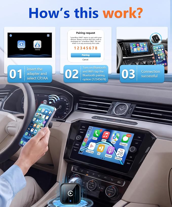 2 in 1 Wireless CarPlay Adapter for iPhone & Android | Wired to Wireless Car Play Adapter, Wireless Android Auto Adapter, USB C, Plug & Play for Factory Wired CarPlay Cars