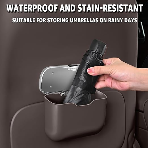 Car Trash Can, Waterproof Multi‑Functional Auto Trash Bin for Door/Console/Seat Back, Universal Vehicle Garbage Can for Car/Truck/SUV Drivers (Brown)