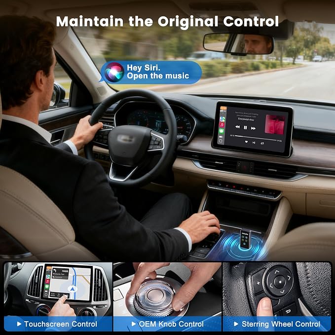 4 In 1 Wireless CarPlay Adapter, Screen Mirroring Adapter Support iPhone iOS 10+ & Android 11+ to Car Screen to Watch Videos, Wired to Wireless, No Delay (CarPlay+Airplay+Android Auto+ Mirror Link)