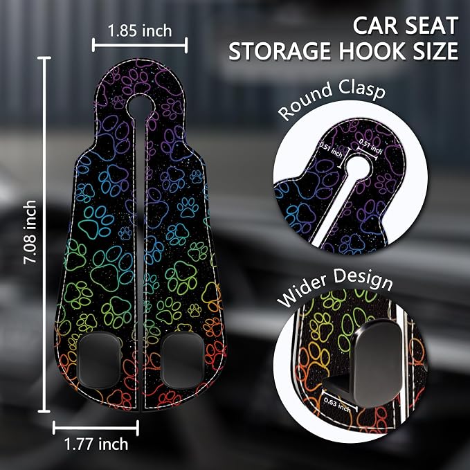 2PCS Car Seat Back Storage Headrest Hooks, Dog Paw Purse Holder Bags Hanger, PU Leather Double Metal Hook for Backseat Organizer, Women Car Accessories Organization