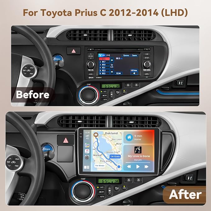 4+128G 9'' Android 15 Car Stereo for Toyota Prius C 2012-2014 | In-Cell Touchscreen, Wireless Carplay Android Auto, 5G WiFi Bluetooth Mirror Link, GPS SWC FM/RDS/EQ, Backup Cam+Mic