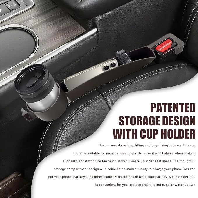 Car Seat Gap Plug with Storage Slot, Car Seat Gap Filler, 2PCS | Auto Gap Filler Organizer with Cup Holder, Universal Carseat Side Gap Filler Strip Between Front Seats & Console for Most Car