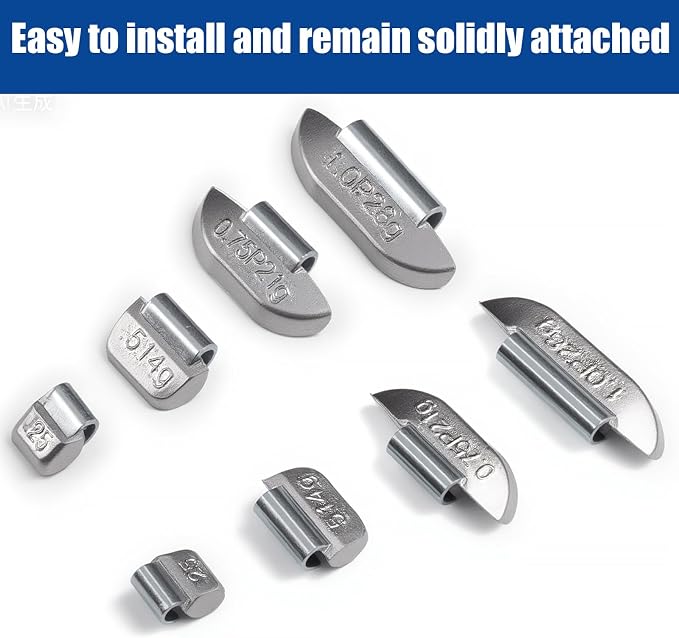 100Pcs P Type Uncoated Lead Clip on Wheel Weights Assortment, 0.25oz, 0.5oz, 0.75oz, 1.0oz, 25Pcs for Each Style,Used for Passenger Cars, Light Trucks, SUVs, Vans, and Full-Size Pickups