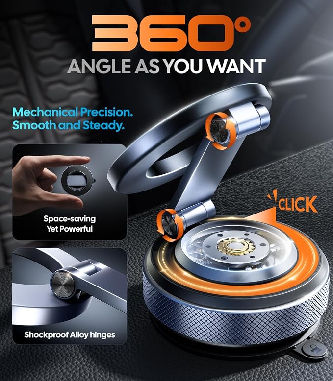 Vacuum Magnetic Phone Holder for Car for Magsafe [80LBS Suction & 3000gf Magnetic] 360° Adjustable Car Phone Mount, for iPhone 17 Pro Max 16 15 14 13 12 Air Plus, Black