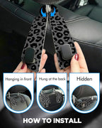 Purse Holder for Car, 2 Pack Heavy Duty Purse Hanger for Car, PU Leather Car Seat Hooks for Purses and Bags, Cute Leopard Print Headrest Organizer for Handbags & Backpacks