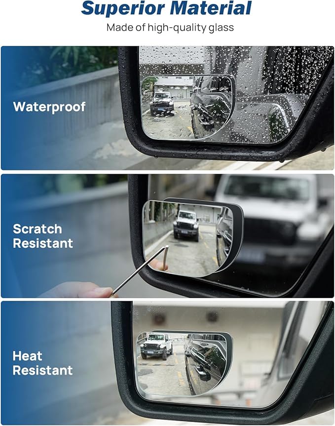 XLarge Blind Spot Mirror 2 Pack 3.7‘’×2.5‘’ HD Frameless Convex Glass for Wide Angle View and Safer Lane Changing Compatible with SUVs Trucks RVs Easy Stick On & Long Lasting Durability