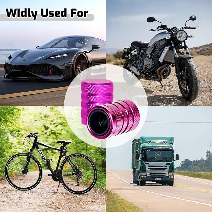 4-Piece Anodized Aluminum-Plastic Composite Tire Valve Stem Caps with Integrated Plastic Sleeve,Corrosion-Resistant and Universal Fit,Suitable for Cars, Trucks, and Motorcycles (Pink)