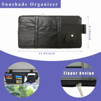 Car Sun Visor Organizer, Leather Multi-Pocket Auto Visor Storage Pocket Pouch Holder with Zipper, Vehicle Interior Accessories for Car Truck SUV Sun Visor Case Bag (Black)
