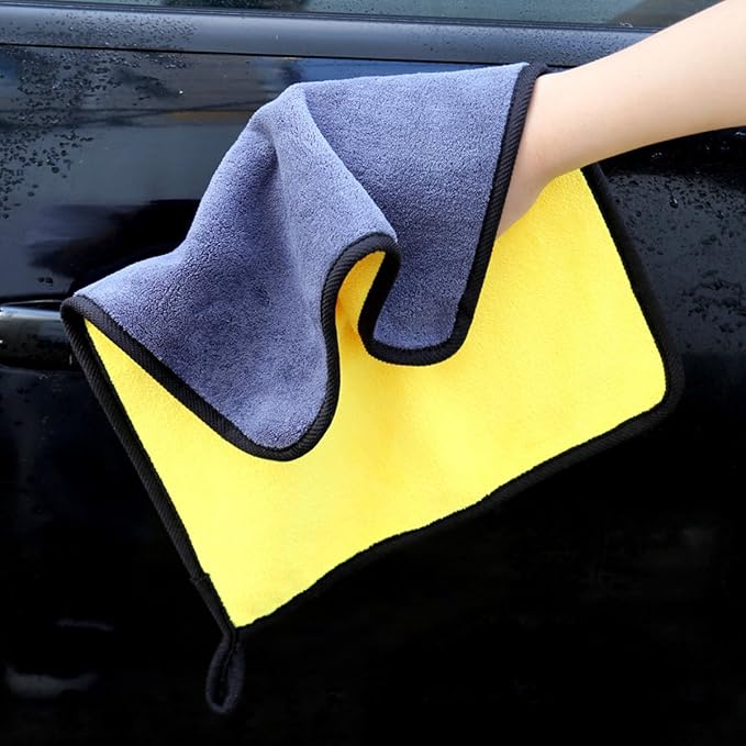 Ultrasoft, Large, Thick and Quick Drying Car Microfiber Cleaning Towel 800GSM Polishing Waxing Auto Detailing Towel Cloth (6pack,16 x 16inches) (Grey-Yellow)