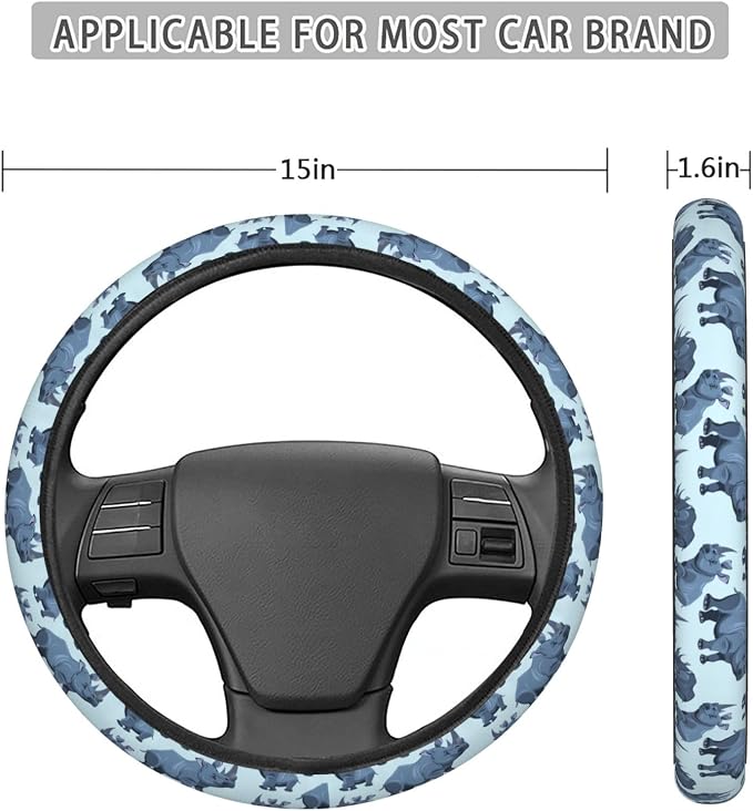 Cartoon Animal African Rhinos Steering Wheel Covers Anti-Slip Elasticity Car Accessories Steering Wheel Protector Universal 15 Inch for Cars SUV Vehicle Truck