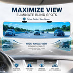 Anti Glare Wide Angle Car Rearview Mirror, 12'', Convex, Blue | Frameless Clip-On Rear View Mirror, Panoramic Interior Mirror for Cars, SUVs, Reduce Headlight Glare, Eliminate Blind Spots