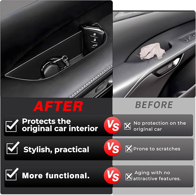 4PCS Door Side Storage Box for Lexus RX 350h 450h 500h 2023 2024 2025 Car Door Accessories, Front Rear Door Insert Organizer Tray Door Handle Storage (Black)