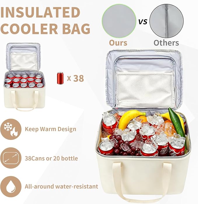 Car Trunk Organizer and Storage with Lid & Removable Cooler Bag, Car Accessories 6 Removable Dividers for Custom Space, Collapsible Trunk Organizers Interior for SUV & Sedan, Large