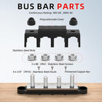 12V Bus Bar 250A Power Distribution Block Marine Busbar with 4 x M10 (3/8") Terminal Studs & 3 x #8 Screws Positive Negative for Automotive Boat RV Solar