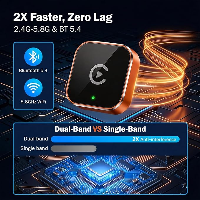 Wireless Carplay Adapter, Suitable for Vehicles Equipped with Cabled CarPlay, Plug and Play Feature enables Fast and Stable CarPlay Wireless Connection, Suitable for 800+ Vehicles (Orange)