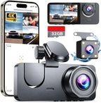 Dash Cam Front and Rear Inside, 3 Channel 4K+1080P Dash Camera for Cars, Free 32GB Card Included, App Control, 2” IPS Screen, G-Sensor, Loop Recording, Night Vision, 170°Wide Angle, Parking Monitor