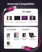 USB C Cable Fast Charging 60W [2Pack 6FT], USB C to USB C Cable for Car Durable Braided iPhone USB Type C Cable USBC to USBC Cord for iPhone 17/16/15/Pro Max, Samsung Galaxy S23 and More-Rose Red