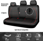 Leather Back Seat Cover,Piping Waterproof Bench Seat Cover, Rear Seat Cover Universal Fit for Cars Sedans SUVs Truck 95% Automotive Interior Backseat Car Covers (Rear,Black and Red)