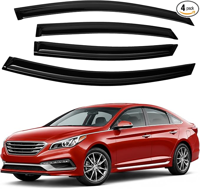 Sonata Rain Guards - Window Visors for Hyundai Sonata 2015-2019, Outside-Mount Tape-On Side Window Wind Deflectors for Hyundai Sonata Accessories, Vent Visors Shades Rainproof Black 4PCS