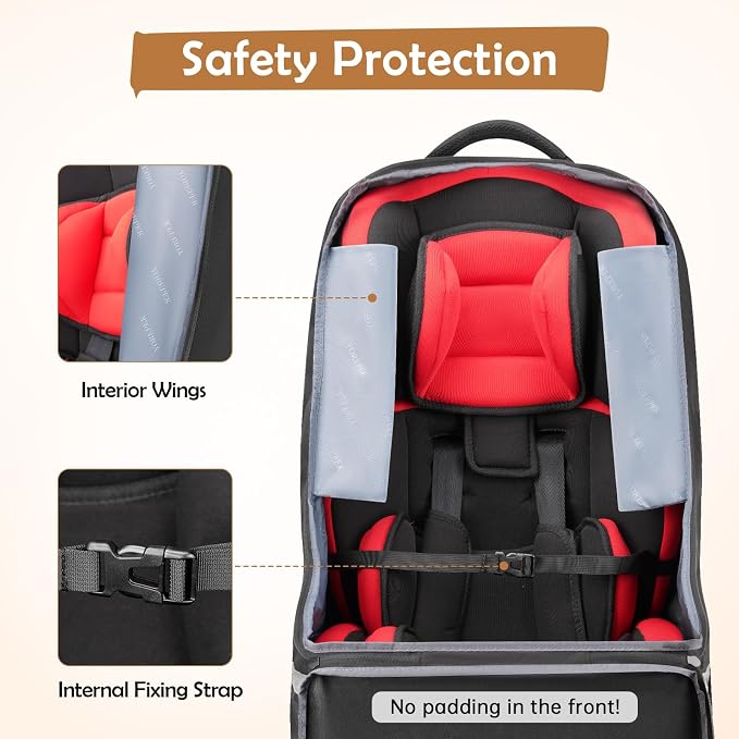Padded Car Seat Travel Bag for Airplane, Gate Check Carseat Backpack for Air Travel, Baby Travel Essentials for Flying, Car Seat Stroage Cover Bag (All Black)
