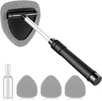 Windshield Cleaner Tool, Car Interior and Exterior Window Cleaning Kit with Extendable Handle & 4 Reusable Microfiber Pads, Auto Glass Wiper Brush Kit for Car & Home Windows (Grey)