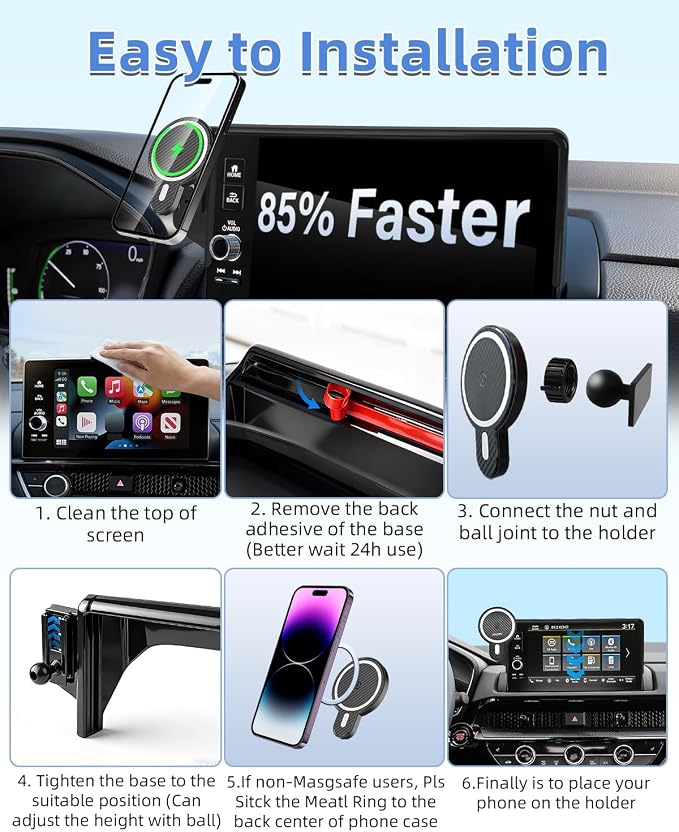 PZK Car Phone Mount for Toyota C-HR CHR 2019-2022 Accessories 8-inch Screen | Magnetic 15W Fast Wireless Charger Phone Holder with Magsafe 360° Rotation Hands-Free Phone Cradles Not Block Air Vent