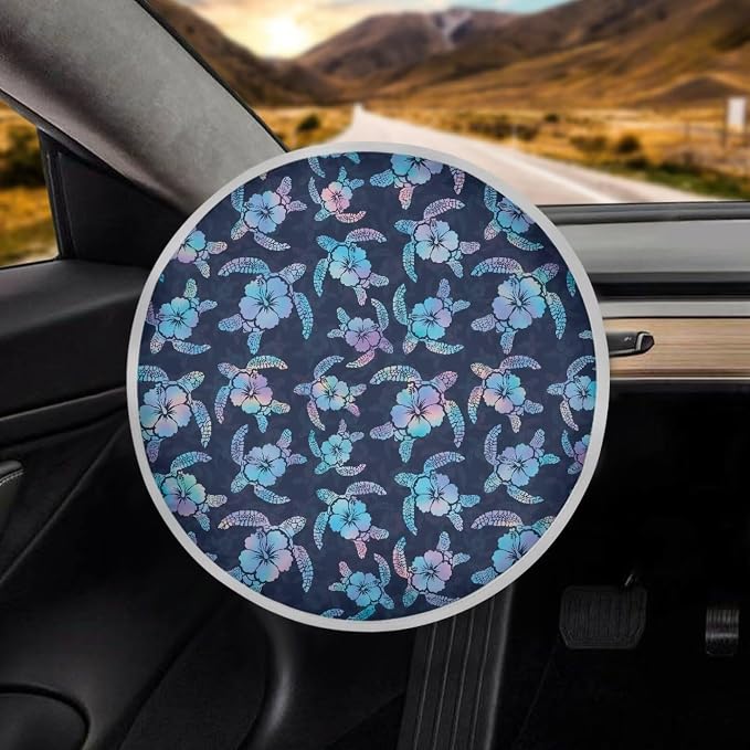 Hibiscus Turtle Steering Wheel Cover Sun Shade Easy to Install Auto Interior Protector Car Steering Wheel Sun Shade Cover for UV Protection Universal Accessories