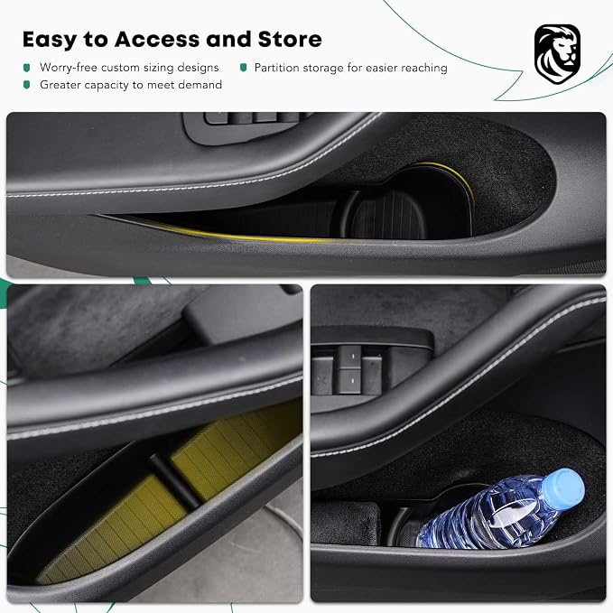 4 Pcs Door Side Storage Box Fit for Tesla Model Y 2020 2021 2022 2023, TPE Car Door Organizer Tray Handle Protector Anti-slip for Front Rear - Black