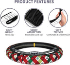 Christmas Red Plaid Dog Paw Prints Steering Wheel Cover Car Accessories Cute for Women Girls Girly Universal 15 Inch Neoprene Auto Interior Decor Anti Slip Car Truck Protector
