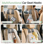 Car Seat Headrest Hooks - 2 Pack Universal Car Purse Hook, Leather Car Bag Purse Holder with Double Metal Hooks for Handbags, Grocery Bags, Bottles, Phones