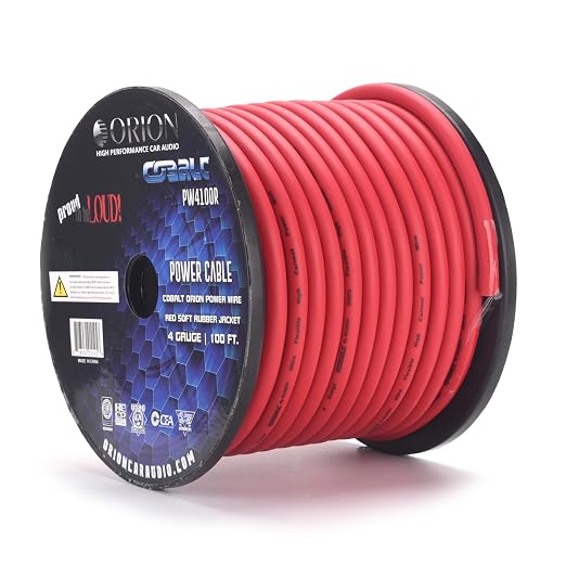 Orion Cobalt PW4100R 4 Gauge Wire (100ft) Copper Clad Aluminum CCA - 100% American Wire Gauge, High Powered Car Audio/Amplifier Power & Ground Cable, Battery Cable, RV Trailer Wiring