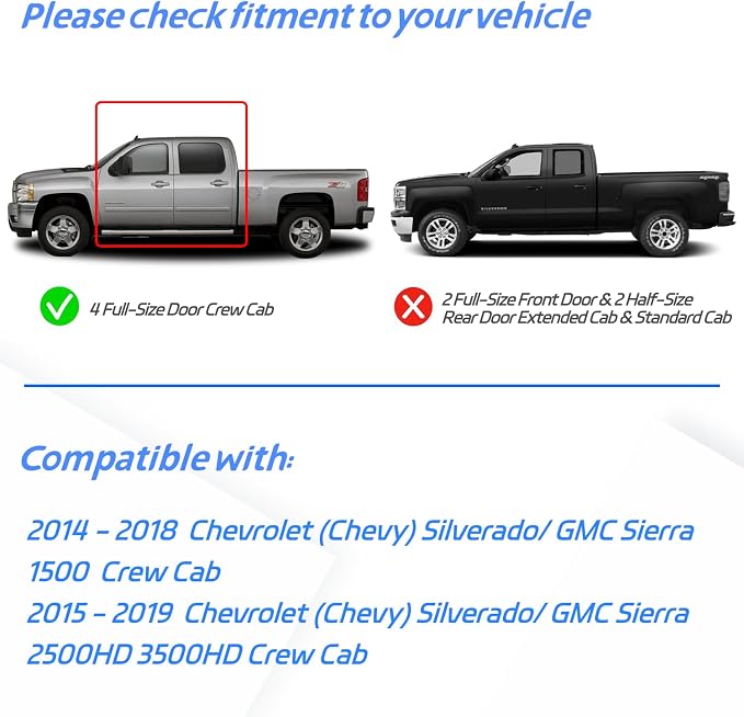 in Channel Rain Guards for 2014-2018 Chevy Silverado/GMC Sierra 1500 Crew Cab, 2015-2019 Silverado/Sierra 2500HD-3500HD Crew Cab, Durable Window Deflectors,Vent Window Visors