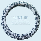 Plush Leopard Cheetah Steering Wheel Cover, 15 Inch Universal Fit, Soft Warm Winter Cover with Non-Slip Grip, Heat & Cold Protection Easy Install Fuzzy Cover for Car SUV Truck (Black White)