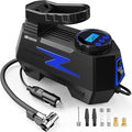 Tire Inflator Portable Air Compressor, 12V DC Car Air Pump with Auto Shutoff, 150 PSI Digital Gauge, LED Light, Metal Valve Connector, Accessories for Cars, Blue