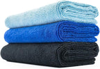 Sport & Workout Towel - Gym, Exercise, Fitness, Spa, Ultra Soft, Super Absorbent, Fast Drying Premium Microfiber, 320gsm, 16in x 27in (3-Pack) (Royal Blue + Light Blue + Black)