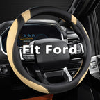 Customized Auto Car Steering Wheel Cover for Ford F-150, F-250, F-350, Expedition (Black+Beige)