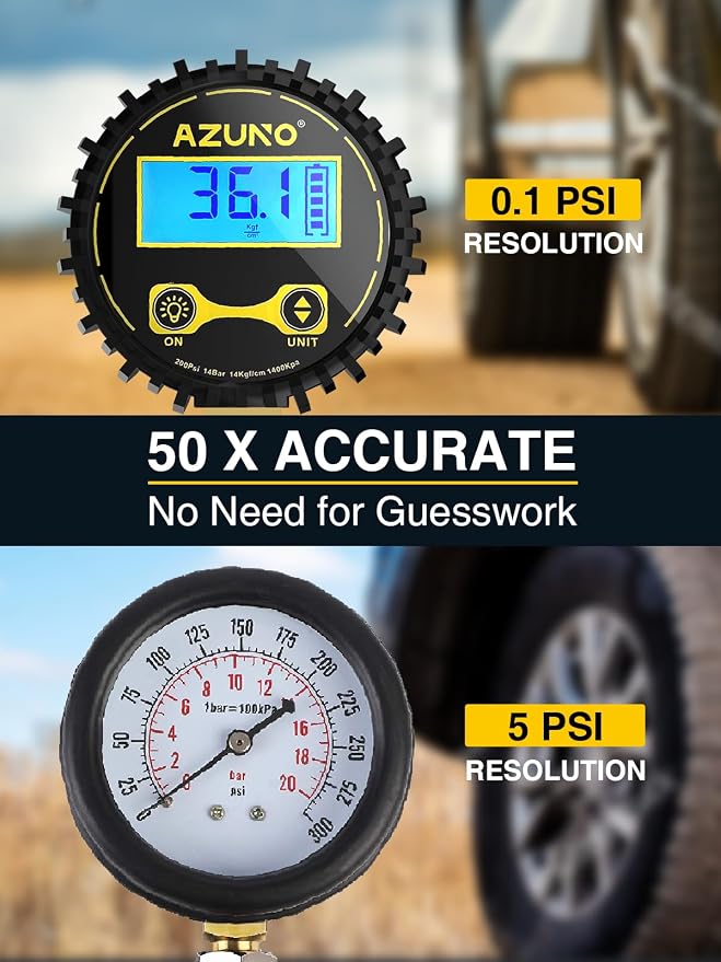 Digital Tire Inflator with Pressure Gauge, 200 PSI, Heavy Duty Air Compressor Accessories, with Rubber Hose Lock on Air Chuck and Quick Connect Coupler, Comes with a Portable Carrying Box