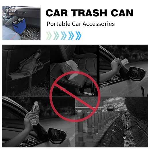 Car Trash Can, Leak-Proof Waterproof Trash Bin Collapsible Portable Auto Garbage Bag Large Capacity Trashcan Storage Bag Multipurpose Car Organizer Hanging (Blue)