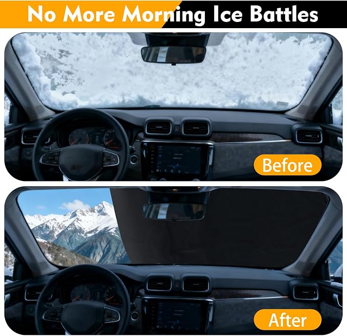 Windshield Cover, 600D Oxford Automotive Windshield Snow Cover for Ice, Snow, Frost & Sunlight, Vehicle Window Protector Windscreen Shield with Mirror Cover for Sedan & Medium SUVs