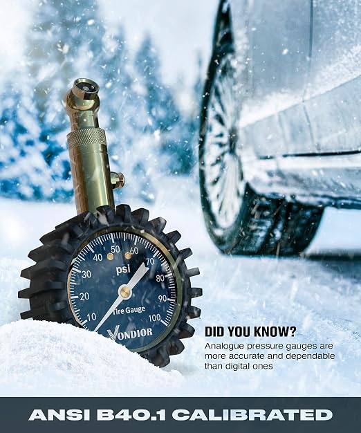 Tire Pressure Gauge (0-100 PSI) Certified ANSI Accurate with Large 2 Inch Easy to Read Glow Dial, Low - High Air Pressure Gauge. Tire Gauge for Car and Trucks Tires