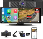 10.26" Carplay Screen for Car Portable, Carplay & Android Auto Car Stereo, Touchscreen GPS Navigation 4K Dash Cam/1080P Backup Camera/Mirror Link/Bluetooth/Voice Control
