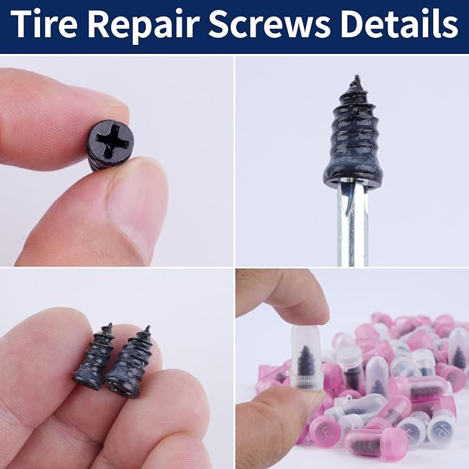 110 PCS Tire Repair Screws, Vacuum Tire Plug Kit Spiral Rubber Nail, Tire Plugs Screw Type Fast Tool Self Screw in Tire Plugs, Tire Repair Kit for Car, Truck, Motorcycle Tire Puncture Repair