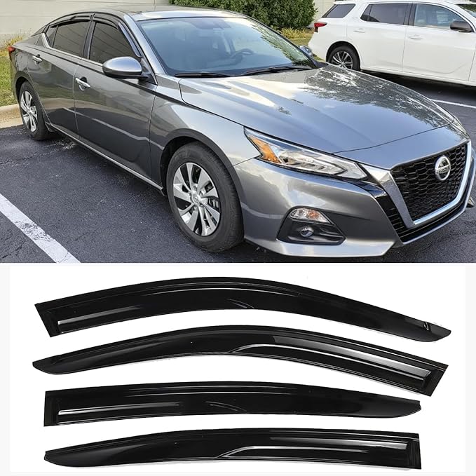 Tape-on Outside Window Visors Rain Guards for Nissan Altima 2019-2024 | Window Deflectors, Vent Visor, Sun Shades, Window Shields, Truck Accessories, Dark Smoke