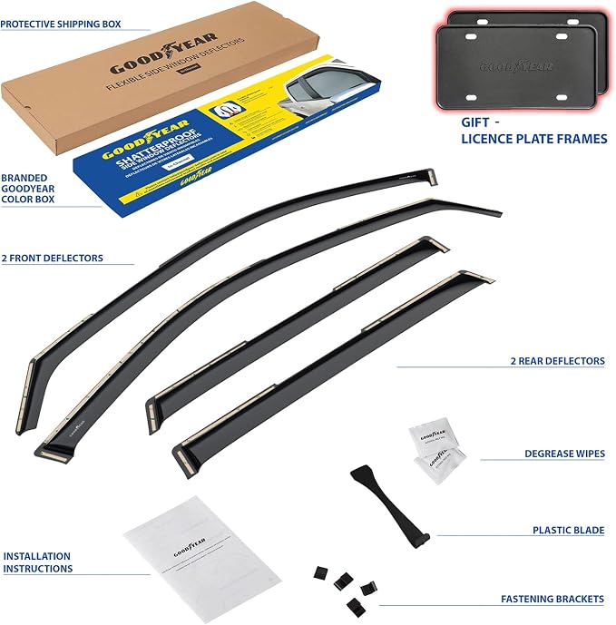 Goodyear Shatterproof in-Channel Window Deflectors for Hyundai Palisade 2020-2025, Rain Guards, Window Visors for Cars, Vent Deflector, Car Accessories, 4 pcs - GY008429