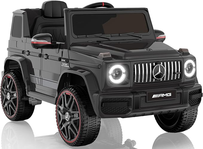 Licensed Mercedes-Benz G63 Car for Kids, 12V 7AH Ride on Car w/Parent Remote Control, LED Headlights, Music Player & Horn, Soft Start, Low Battery Prompt, Kids Electric Car (Dark Black)