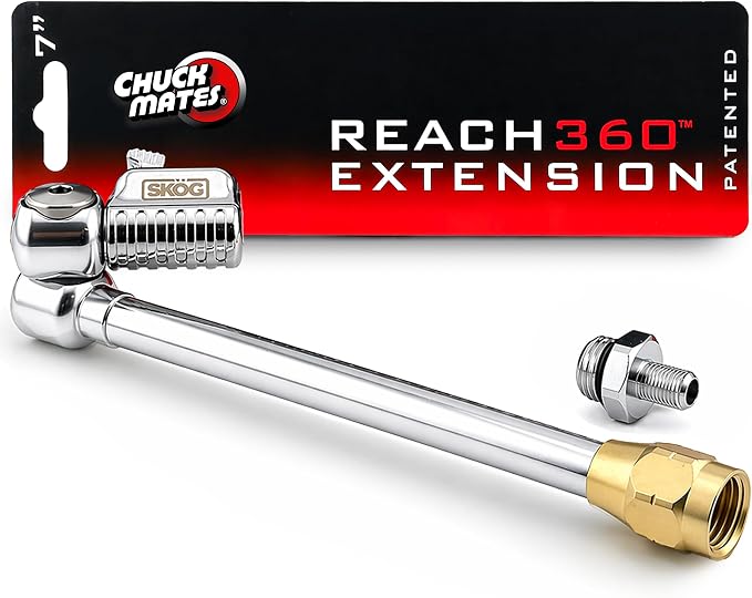 SKÖG Chuck Mates Reach360 Articulating 7-inch Extension for Tire Inflators | 1/4" F-NPT & Schrader Adapter | Dually Trucks RV Bicycle Car Semi