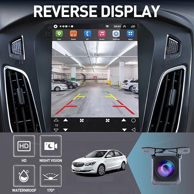 Ford Focus Car Stereo Radio 2012-2018 with Carplay/Android Auto, 10.4 Inch IPS Touch Screen Replacement with GPS Navigation Bluetooth 5GWiFi Mirror Link Backup Camera, 2G RAM 32G ROM