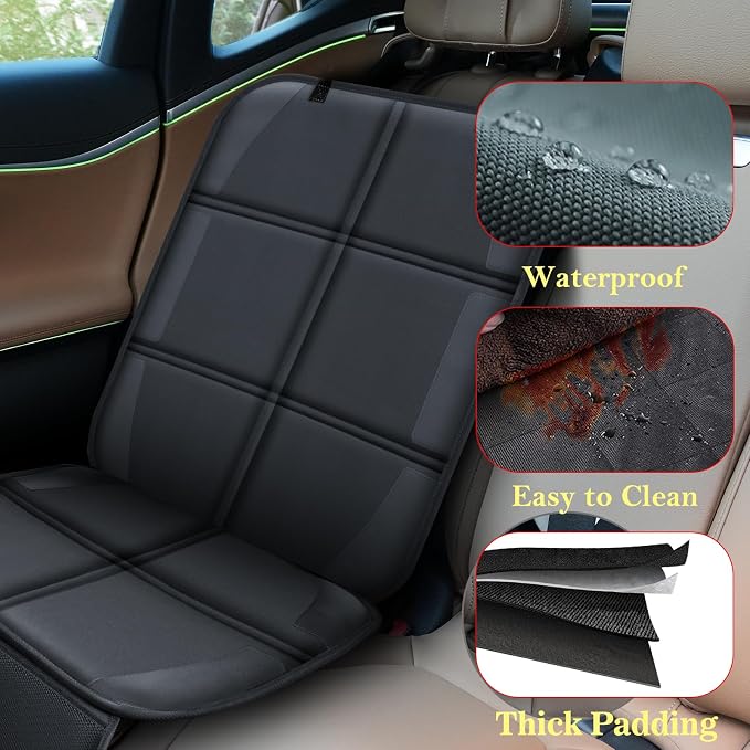 Car Seat Protector for Child Car Seat, Durable 600D Fabric Waterproof Car Seat Cover with Thick Pad Non-Slip Backing，No Imprints (Thicker Black-2pc)