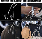 Bling Purse Hook for Car Headrest, Upgraded Cute Car Seat Hooks for Bag Handbag, Durable Stainless Auto Purse Hanger Holder 2 Pack, Black