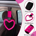 2PCS Heart Shaped Car Handle Straps, Rear Bumper Warning Keychain Ring for Car Exterior Accessories (Hot Pink)
